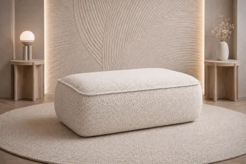Pufa FLAVIO 60X100 cm, tapicerowana, boucle kremowa