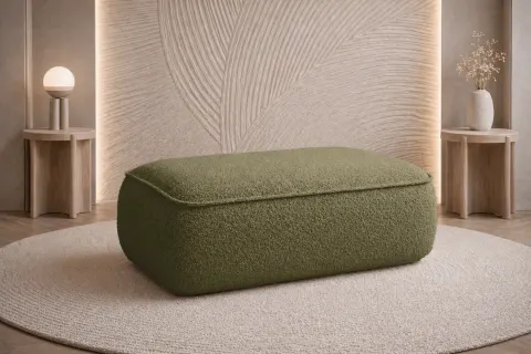 Pufa FLAVIO 60X100 cm, tapicerowana, boucle oliwkowa
