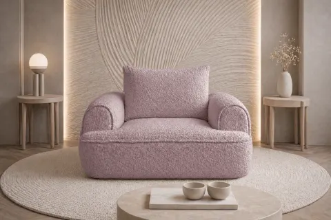 Fotel FLAVIO MAXI 120 cm tapicerowany, różowe boucle