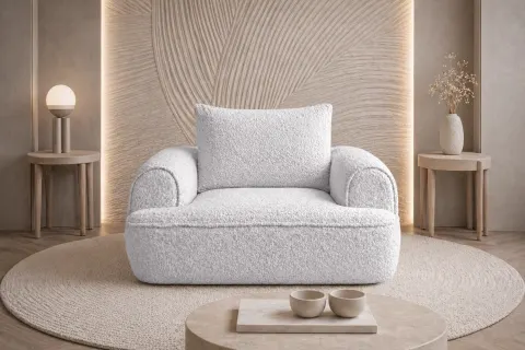 Fotel FLAVIO MAXI 120 cm tapicerowany, jasny szary boucle