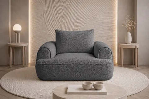 Fotel FLAVIO MAXI 120 cm tapicerowany, grafitowy boucle