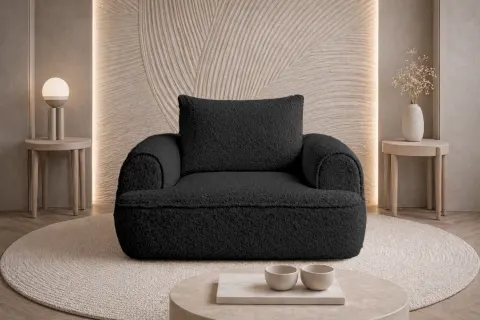 Fotel FLAVIO MAXI 120 cm tapicerowany, czarny boucle