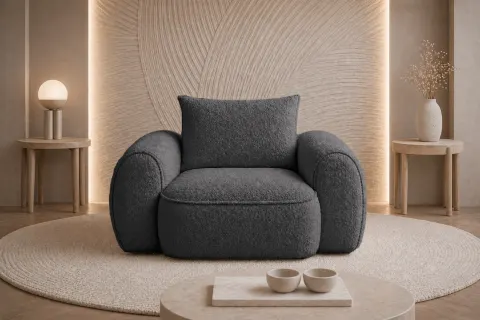 Fotel FLAVIO 120 cm tapicerowany, grafitowy boucle