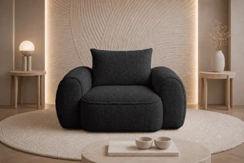 Fotel FLAVIO 120 cm tapicerowany, czarne boucle