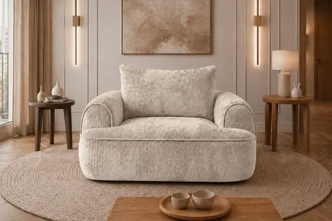 Fotel FLAVIO MAXI 120 cm tapicerowany, beżowy szenil