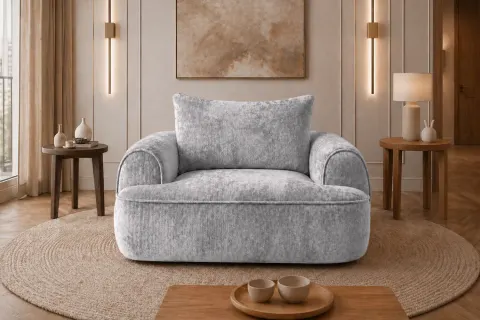 Fotel FLAVIO MAXI 120 cm tapicerowany, jasny szary szenil