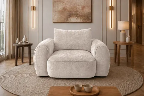 Fotel FLAVIO 120 cm tapicerowany, kremowy szenil