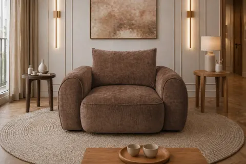 Fotel FLAVIO 120 cm tapicerowany, toffee szenil