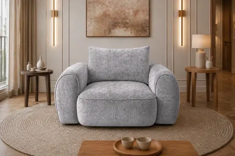 Fotel FLAVIO 120 cm tapicerowany, jasny szary szenil