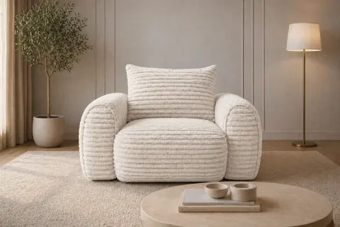 Fotel FLAVIO 120 cm tapicerowany, kremowy sztruks