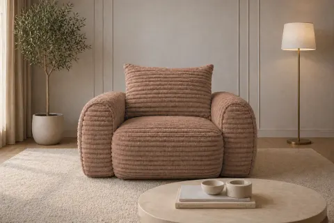 Fotel FLAVIO 120 cm tapicerowany, toffee sztruks