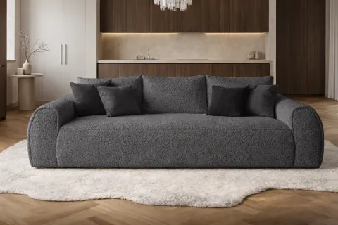 Kanapa FLAVIO 260 cm grafitowy boucle, Z Funkcją Spania
