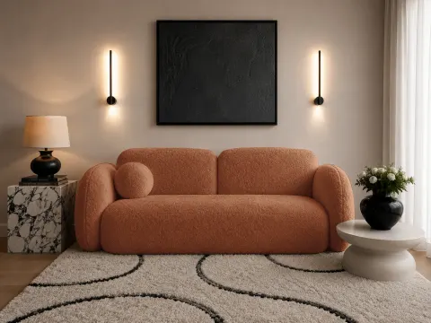 Kanapa FLOW 240 cm, z funkcją spania, ruda struktura