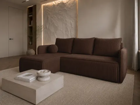 Narożnik FIRE SLIM 214 cm sztruksowy Brązowy, Z Funkcją Spania