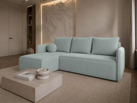 Narożnik FIRE SLIM 214 cm sztruksowy Miętowy, Z Funkcją Spania