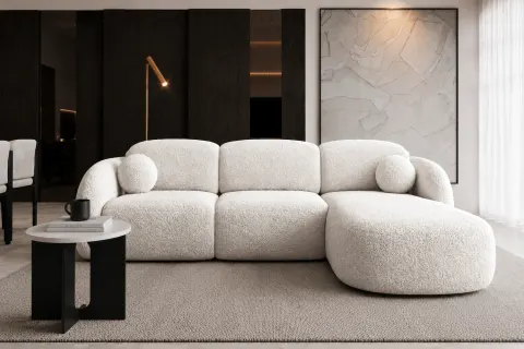 Narożnik FLOW MAXI 338 cm rozkładany, z funkcją spania, beżowa struktura