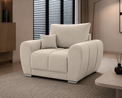 Fotel EDGAR 120 cm tapicerowany, pikowany, beżowy velvet