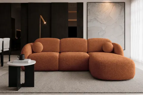 Narożnik FLOW MAXI 338 cm rozkładany, z funkcją spania, ruda struktura