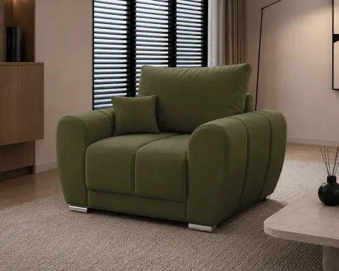 Fotel EDGAR 120 cm tapicerowany, pikowany, oliwkowy velvet