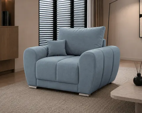 Fotel EDGAR 120 cm tapicerowany, pikowany, błękitny velvet