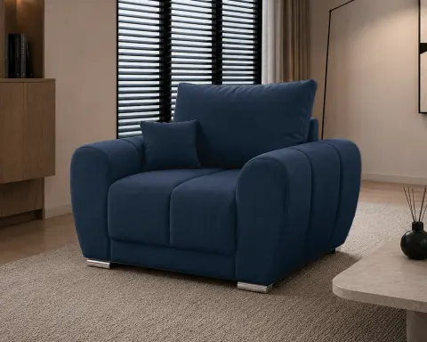 Fotel EDGAR 120 cm tapicerowany, pikowany, granatowy velvet