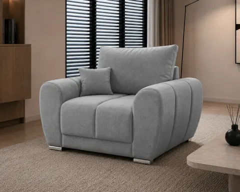 Fotel EDGAR 120 cm tapicerowany, pikowany, jasny szary velvet
