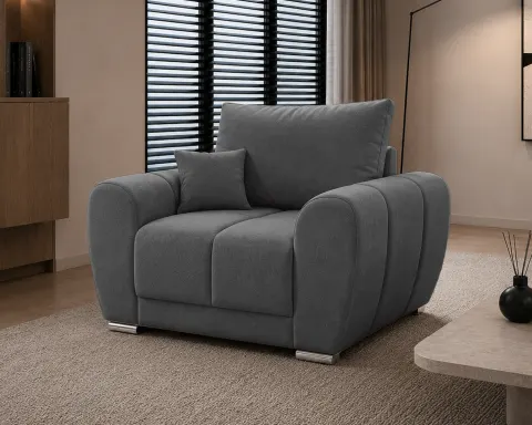 Fotel EDGAR 120 cm tapicerowany, pikowany, grafitowy velvet
