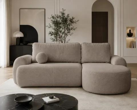 Narożnik OVOLI Tapicerowany Taupe materiał strukturalny, L-kształtny