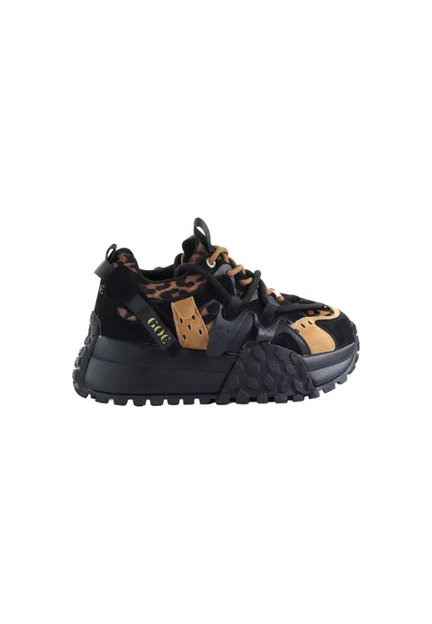Damskie skórzane sneakersy brązowo-czarne GOE UU2N4017