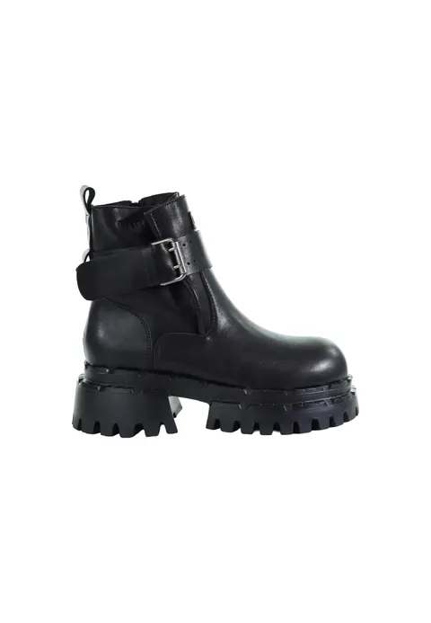 Damskie czarne skórzane botki biker GOE UU2N4102
