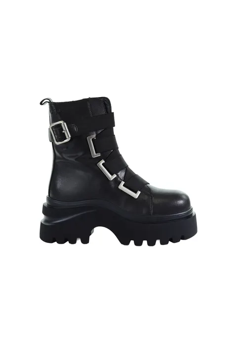Damskie czarne skórzane botki biker GOE UU2N4105