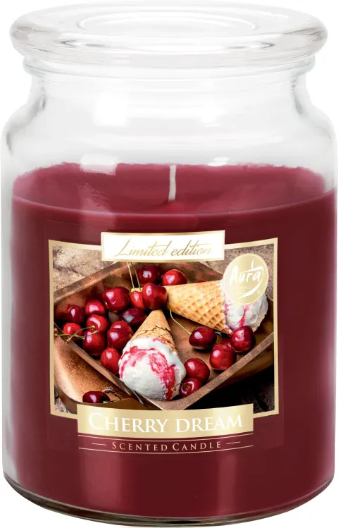 Bispol Duża świeca Cherry Dream w szkle z wieczkiem