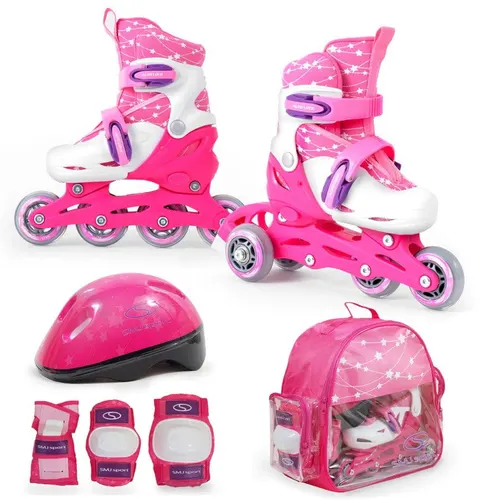 Wrotko-rolki regulowane + kask + ochraniacze + torba Combo Pink roz. 30-33
