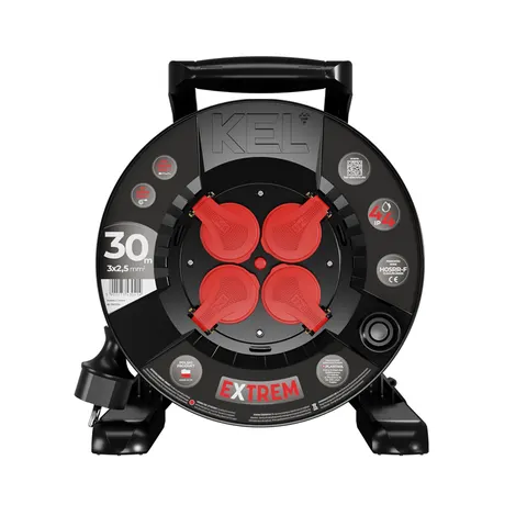 Przedłużacz bębnowy EXTREME LINE; 4x2p+Z; IP44; 16A; H05RR-F; 3x2,5; 30m; CZARNY