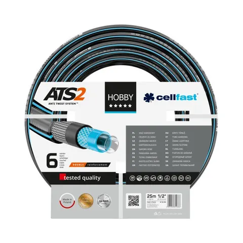 Wąż ogrodowy HOBBY ATS 3/4" 25m Cellfast 16-220 6-warstwowy, nieskręcający się, podwójny oplot, odporny na UV, bardzo wytrzymały