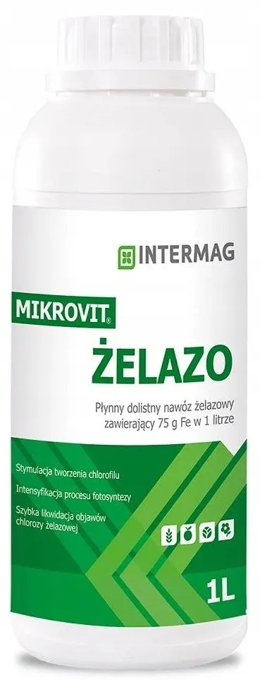 Mikrovit Żelazo 1L INTERMAG płynny nawóz żelazowy, Fe 75g/l, stymulacja tworzenia chlorofilu, intensyfikacja fotosyntezy, chloroza
