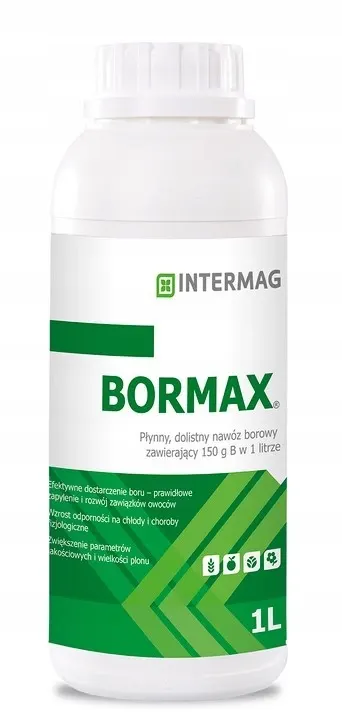 Bormax 1L INTERMAG dolistny płynny nawóz borowy, poprawia kwitnienie, zawiązywanie owoców i odporność roślin