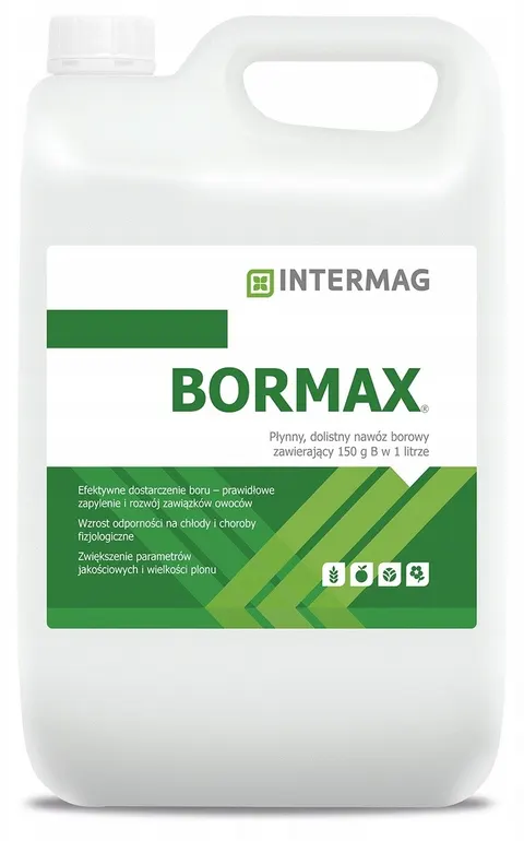 Bormax 5L INTERMAG dolistny płynny nawóz borowy, poprawia kwitnienie, zawiązywanie owoców i odporność roślin