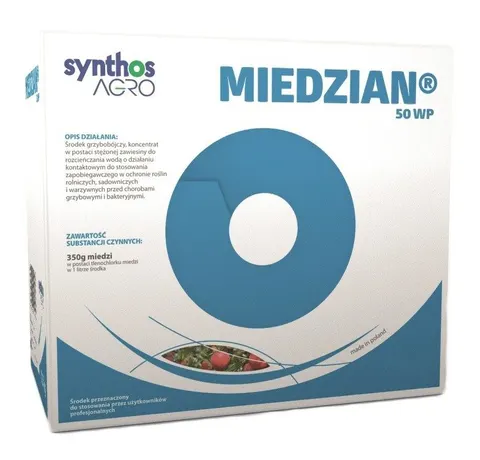 Miedzian 50WP 500g SYNTHOS parch, kędzierzawość liści, zaraza ziemniaka, zaraza ogniowa, antraknoza