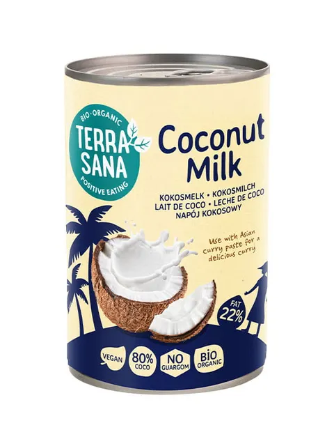 Coconut Milk, Napój Kokosowy bez Gumy Guar w Puszce (22% tłuszczu) BIO 400 ml Terrasana