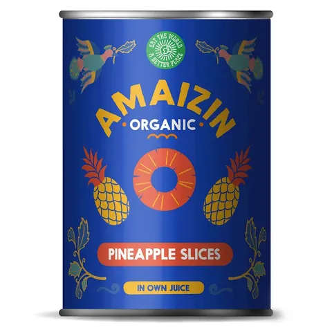 Ananas w Plastrach w Puszce BIO 400 g Amaizin