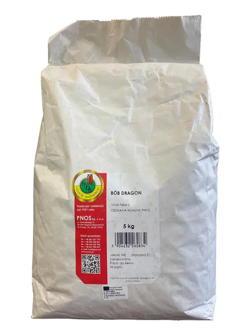 Bób Dragon 5kg PNOS wczesny, bardzo plenny, o zwartym pokroju, jasnokremowy z jasnym znaczkiem