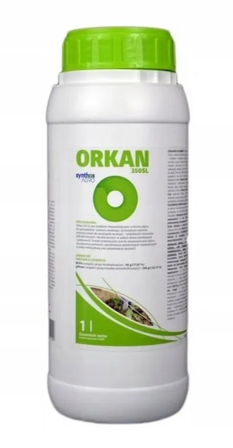 Orkan 350SL 1L SYNTHOS glifosat, MCPA, herbicyd totalny na chwasty perz skrzyp polny chwasty jedno i dwuliścienne
