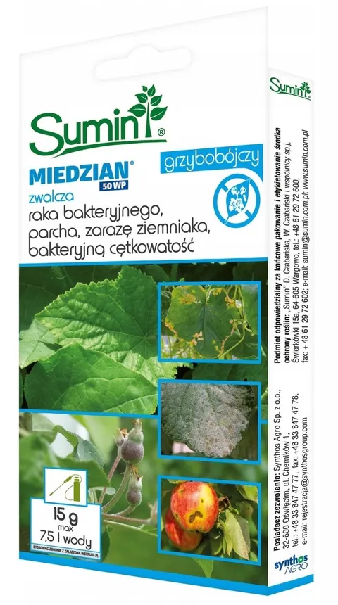Miedzian 50 WP 15 g – preparat na choroby drzew owocowych – Sumin