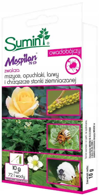 Mospilan 20SP 10g SUMIN zwalcza mszyce, czerwce, miseczniki, mączliki, opuchlaki, wciornastki, ćmę bukszpanową