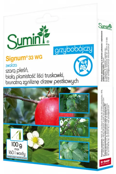 Signum 33 WG 100 g – preparat na Szarą Pleśń, Białą Plamistość Liści i Brunatną Zgniliznę Drzew Pestkowych – Sumin
