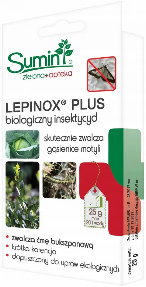 Lepinox Plus 25 g – preparat na Gąsienice Motyli i Ćmę Bukszpanową – Sumin