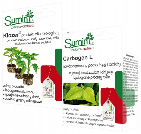 Klozer&Carbogen Duopack 2x20ml SUMIN mikrobiologczny zestaw na szkodniki, szpeciele, opuchlaki, wciornastki, mszyce, mączliki, pędraki, drutowce