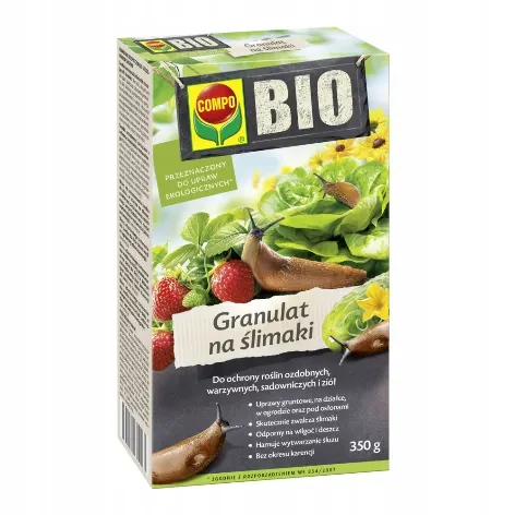 BIO Granulat na ślimaki 350g COMPO bez okresu karencji, odporny na wilgoć i deszcz, hamuje wytwarzanie śluzu