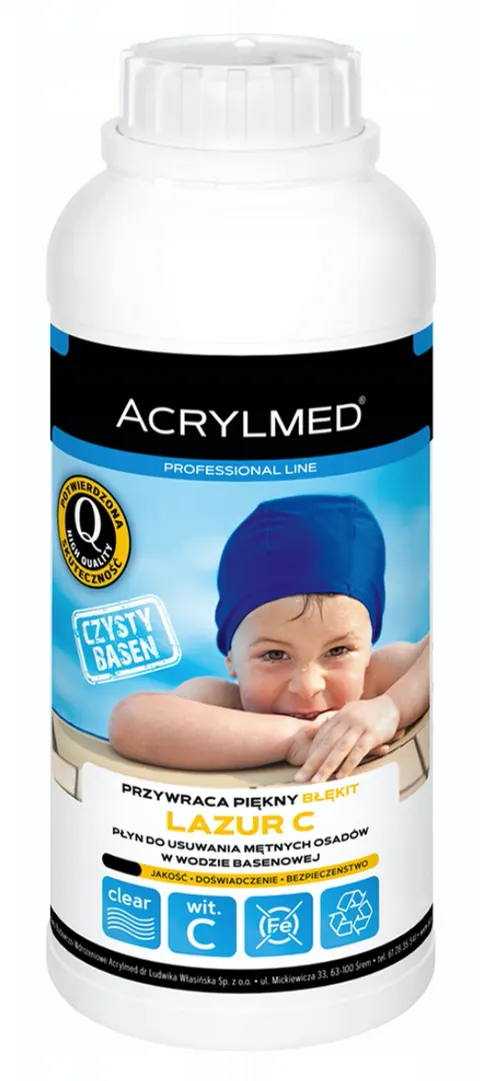 Lazur C 1l ACRYLMED płyn do usuwania mętnych osadów w wodzie basenowej, witamina C, przywraca błękit